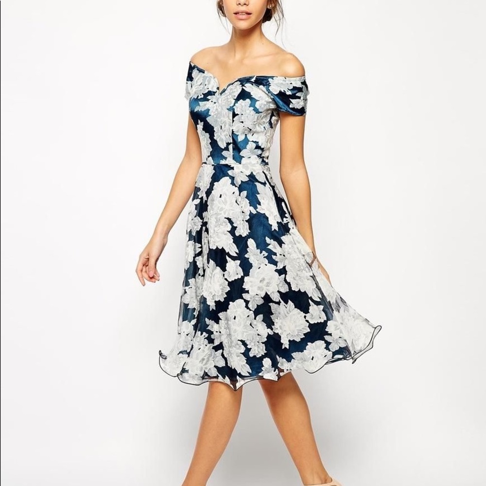 Floral Bardot Neck Midi Dress